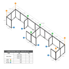 GOF 4 Person Separate Workstation Cubicle (6'D x 28'W x 5'H -W)