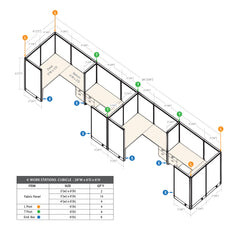 GOF 4 Person Separate Workstation Cubicle (6'D x 28'W x 6'H -W)
