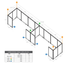 GOF 4 Person Workstation Cubicle (6'D  x 28'W x 6'H)