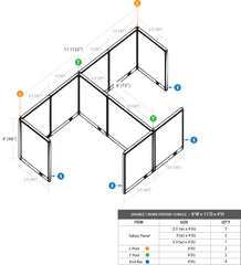 GOF Double 2 Person Workstation Cubicle (11'D x 6'W x 4'H)