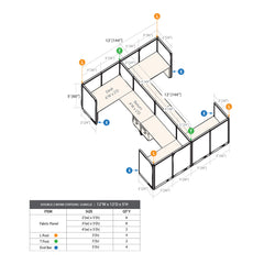 GOF Double 4 Person Workstation Cubicle (C-12'D x 12'W x 5'H)