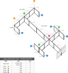 GOF Double 6 Person Workstation Cubicle (10'D x 19.5'W x 4'H)