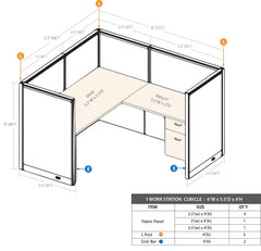 GOF 1 Person Workstation Cubicle (5.5'D x 6'W x 4'H)