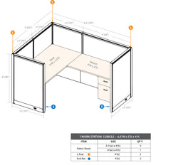 GOF 1 Person Workstation Cubicle (5'D x 6.5'W x 4'H)