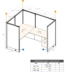 GOF 1 Person Workstation Cubicle (5'D x 6.5'W x 5'H)