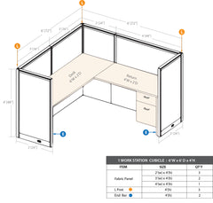 GOF 1 Person Workstation Cubicle (6'D x 6'W x 4'H)