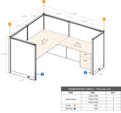 GOF 1 Person Workstation Cubicle (7'D x 6'W x 4'H)