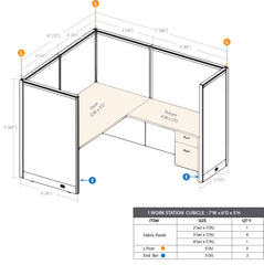GOF 1 Person Workstation Cubicle (7'D x 6'W x 5'H)