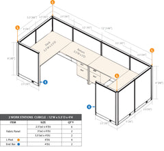 GOF 2 Person Workstation Cubicle (5.5'D x 12'W x 4'H)