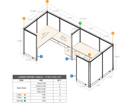 GOF 2 Person Separate Workstation Cubicle (5.5'D  x 13'W x 5'H-W)