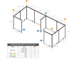 GOF 2 Person Separate Workstation Cubicle (5'D x 12'W x 4'H-W)
