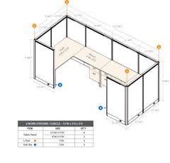 GOF 2 Person Workstation Cubicle (5'D  x 13'W x 5'H)