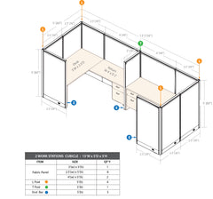 GOF 2 Person Separate Workstation Cubicle (5'D x 13'W x 5'H-W)