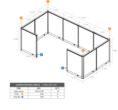 GOF 2 Person Workstation Cubicle (6'D x 12'W x 4'H)
