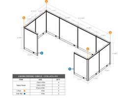 GOF 2 Person Workstation Cubicle (C-6'D x 12'W x 4'H)