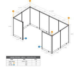 GOF 2 Person Workstation Cubicle (6'D x 12'W x 5'H)