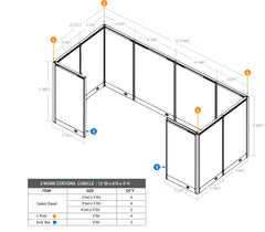 GOF 2 Person Workstation Cubicle (C-6'D x 12'W x 5'H)