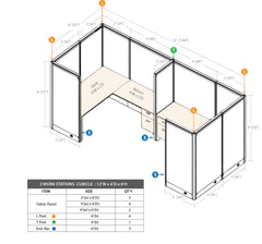 GOF 2 Person Separate Workstation Cubicle (C-6'D  x 12'W x 6'H -W)