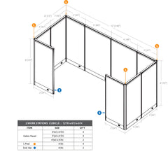 GOF 2 Person Workstation Cubicle (C-6'D x 12'W x 6'H)