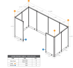 GOF 2 Person Workstation Cubicle (6'D x 14'W x 6'H)