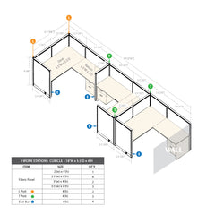 GOF 3 Person Separate Workstation Cubicle (5'D x 18'W x 4'H -W)