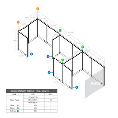 GOF 3 Person Separate Workstation Cubicle (5'D x 18'W x 5'H -W)