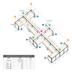GOF Double 8 Person Workstation Cubicle (10'D x 26'W x 4'H)
