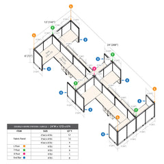 GOF Double 8 Person Workstation Cubicle (C-12'D x 24'W x 6'H)