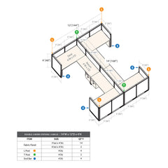 GOF Double 4 Person Workstation Cubicle (12'D x 14'W x 4'H)