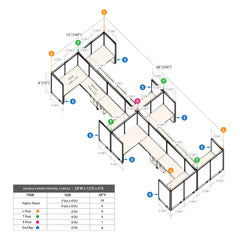 GOF Double 8 Person Workstation Cubicle (12'D x 28'W x 6'H)