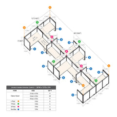 GOF Double 8 Person Separate Workstation Cubicle (12'D  x 28'W x 5'H -W)