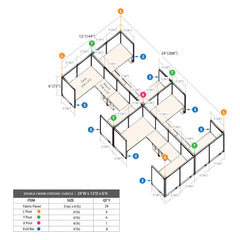 GOF Double 8 Person Workstation Cubicle (12'D x 24'W x 6'H)