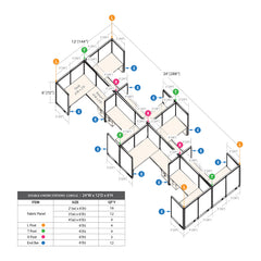 GOF Double 8 Person Separate Workstation Cubicle (C-12'D  x 24'W x 6'H -W)