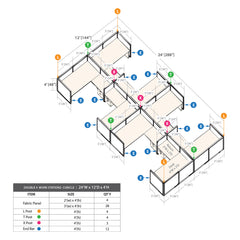 GOF Double 8 Person Separate Workstation Cubicle (12'D  x 24'W x 4'H -W)