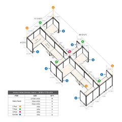 GOF Double 8 Person Workstation Cubicle (11'D x 26'W x 6'H)