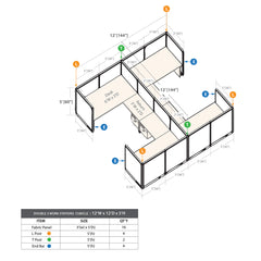 GOF Double 4 Person Workstation Cubicle (12'D x 12'W x 5'H)