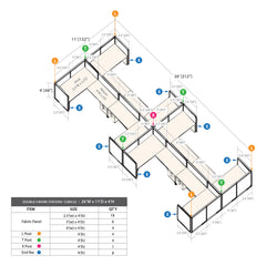 GOF Double 8 Person Workstation Cubicle (11'D x 26'W x 4'H)