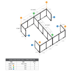 GOF Double 4 Person Workstation Cubicle (12'D x 12'W x 5'H)