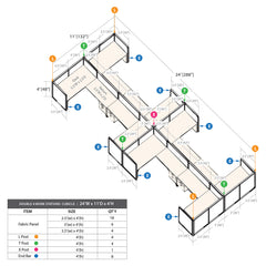 GOF Double 8 Person Workstation Cubicle (11'D  x 24'W x 4'H)