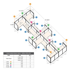 GOF Double 8 Person Separate Workstation Cubicle (C-12'D x 24'W x 4'H -W)