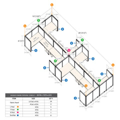GOF Double 8 Person Workstation Cubicle (10'D x 26'W x 6'H)