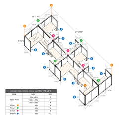 GOF Double 8 Person Separate Workstation Cubicle (10'D  x 24'W x 6'H -W)