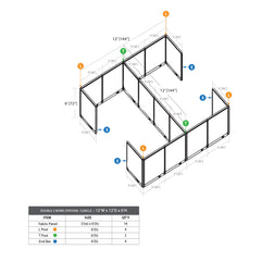 GOF Double 4 Person Workstation Cubicle (12'D x 12'W x 6'H)