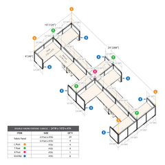 GOF Double 8 Person Workstation Cubicle (10'D x 24'W x 4'H)
