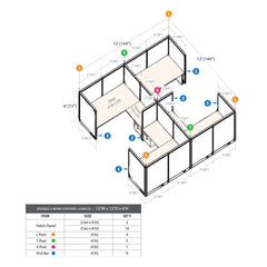 GOF Double 4 Person Separate Workstation Cubicle (12'D x 12'W x 6'H-W)