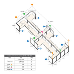 GOF Double 8 Person Workstation Cubicle (11'D x 26'W x 5'H)
