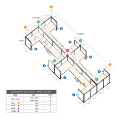 GOF Double 8 Person Workstation Cubicle (12'D x 28'W x 5'H)