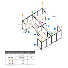GOF Double 4 Person Separate Workstation Cubicle (12'D x 14'W x 6'H-W)