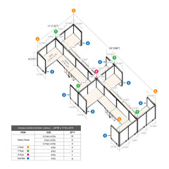 GOF Double 8 Person Workstation Cubicle (11'D x 24'W x 6'H)