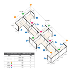 GOF Double 8 Person Separate Workstation Cubicle (C-12'D  x 24'W x 5'H -W)